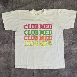 Men's Vintage 90's Club Med Cancun Mexico White Neon Graphic T Shirt Tee Sz L